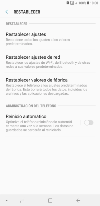 Pulsa Restablecer valores de fábrica.