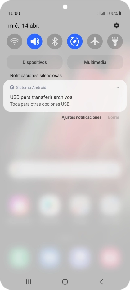 Pulsa Toca para otras opciones USB..