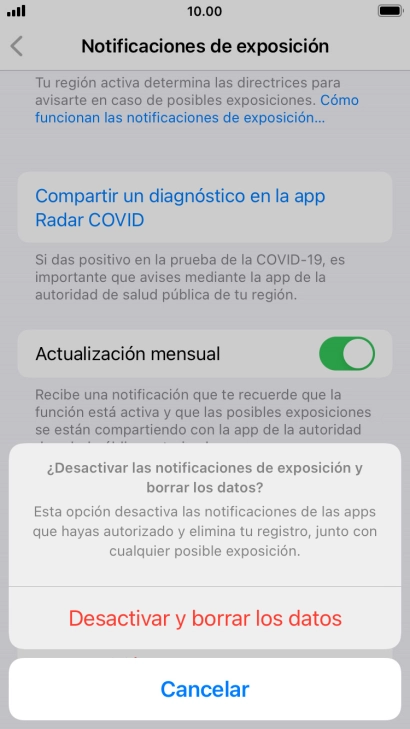 Pulsa Desactivar y borrar los datos.