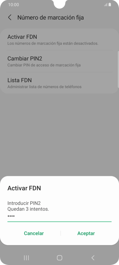 Introduce el código PIN2 y pulsa Aceptar.