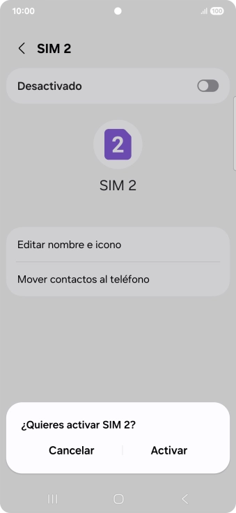 Si deseas desactivar el uso de la línea móvil (SIM), pulsa Activar.
