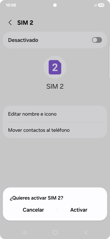 Si deseas desactivar el uso de la línea móvil (SIM), pulsa Activar.