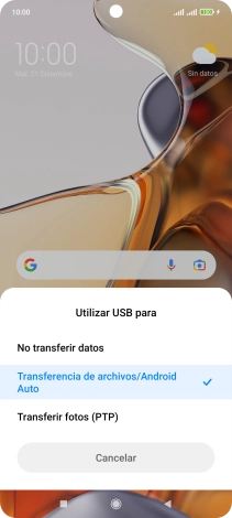 Pulsa Transferencia de archivos/Android Auto. Pulsa Transferencia de archivos/Android Auto.
