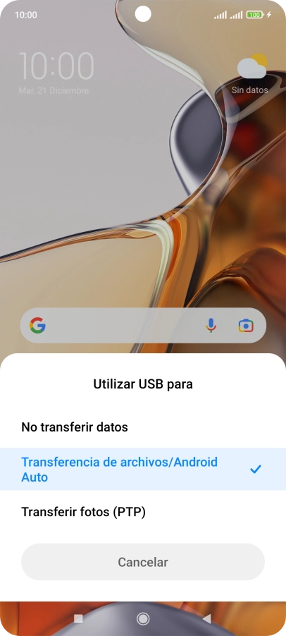 Pulsa Transferencia de archivos/Android Auto. Pulsa Transferencia de archivos/Android Auto.