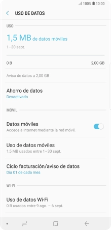 El consumo total de datos se visualiza ahora en la pantalla.