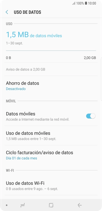 El consumo total de datos se visualiza ahora en la pantalla.