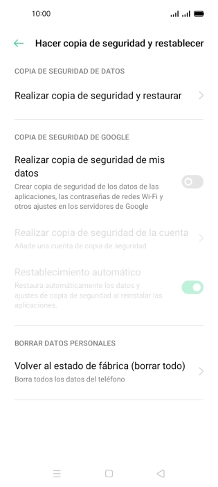 Pulsa Volver al estado de fábrica (borrar todo).