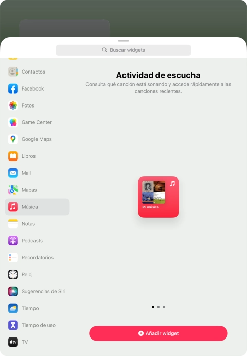 Desliza el dedo hacia la derecha o hacia la izquierda por la pantalla para seleccionar el tamaño de widget deseado.