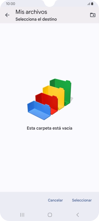 Si deseas crear una nueva carpeta, pulsa el icono de nueva carpeta y sigue las indicaciones de la pantalla para crearla. Si deseas crear una nueva carpeta, pulsa el icono de nueva carpeta y sigue las indicaciones de la pantalla para crearla.