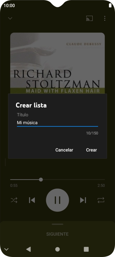 Introduce el nombre deseado de la lista de reproducción y pulsa Crear.