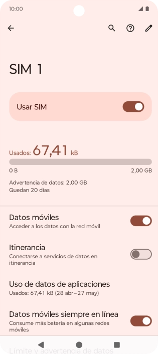 El consumo total de datos se visualiza ahora en la pantalla.