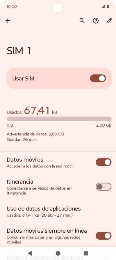 El consumo total de datos se visualiza ahora en la pantalla.