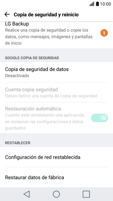 Pulsa Restaurar datos de fábrica.