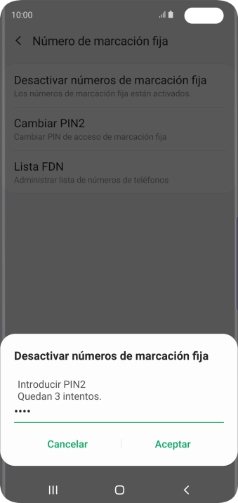 Introduce el código PIN2 y pulsa Aceptar.