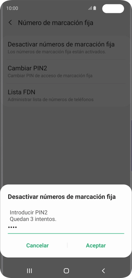 Introduce el código PIN2 y pulsa Aceptar.
