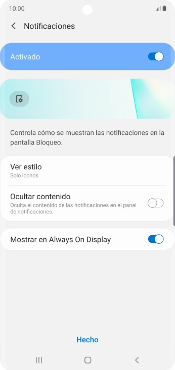 Pulsa el indicador para activar o desactivar la función.