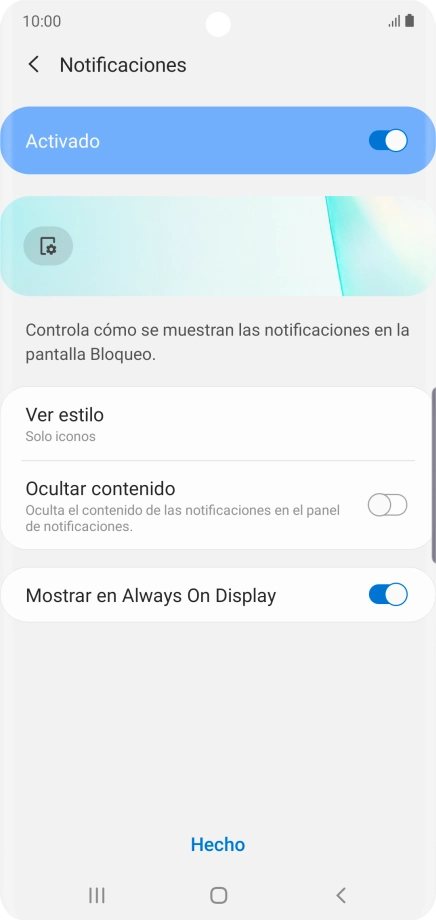 Pulsa el indicador para activar o desactivar la función.