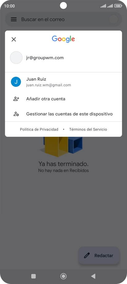 Pulsa la cuenta de correo electrónico deseada. Pulsa la cuenta de correo electrónico deseada.
