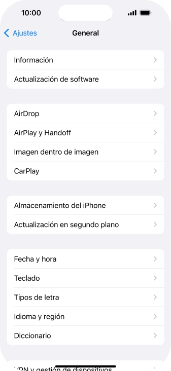 Pulsa Actualización de software. Si hay una versión de software nueva disponible, aparecerá ahora en la pantalla. Sigue las indicaciones de la pantalla para actualizar el software del teléfono.