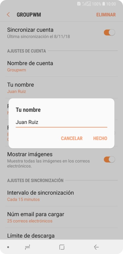 Introduce el nombre deseado y pulsa HECHO.