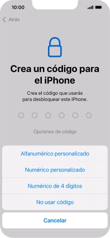 Sigue las indicaciones de la pantalla para activar el uso del código de seguridad o pulsa No usar código.