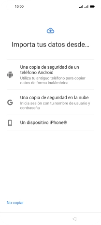 Pulsa el ajuste deseado y sigue las instrucciones de la pantalla para transferir el contenido del otro teléfono.