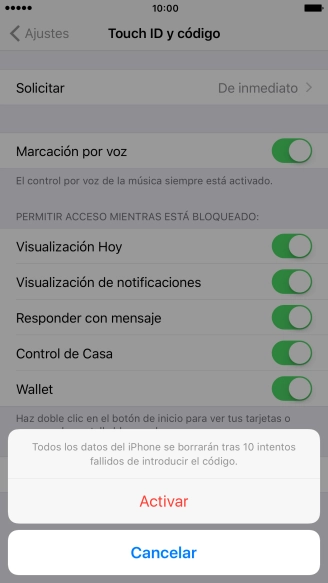Si activas la función, pulsa Activar.