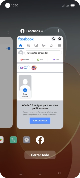 Para cerrar una sola aplicación en ejecución, desliza el dedo hacia arriba sobre la aplicación deseada.
