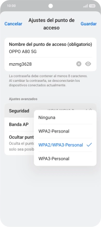 Pulsa WPA3-Personal para proteger la conexión wifi con una contraseña.