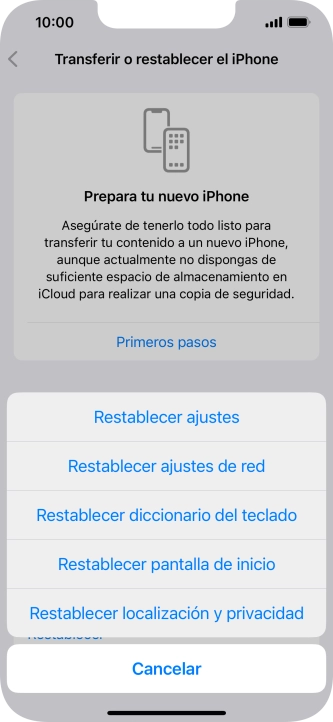 Pulsa Restablecer ajustes de red.