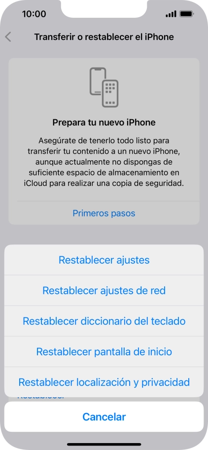 Pulsa Restablecer ajustes de red.