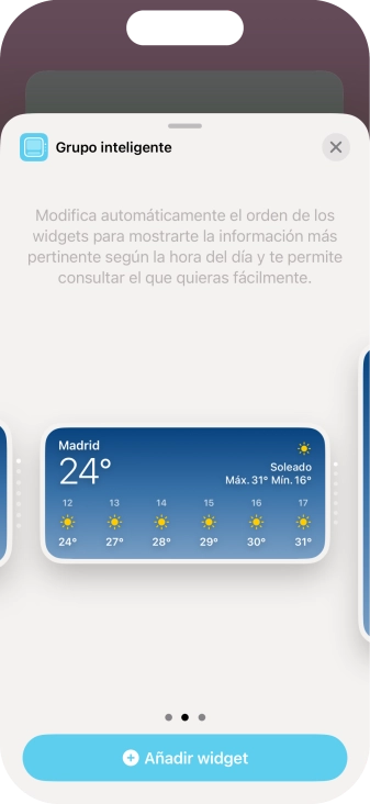 Desliza el dedo hacia la derecha o hacia la izquierda por la pantalla para seleccionar el tamaño de widget deseado.