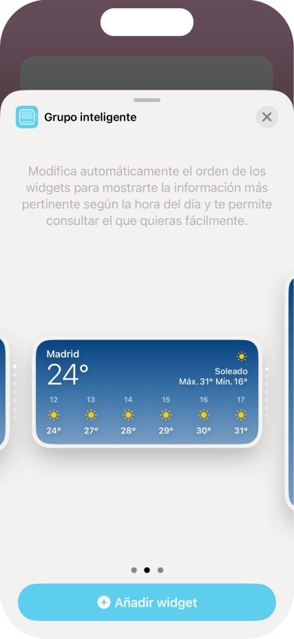 Desliza el dedo hacia la derecha o hacia la izquierda por la pantalla para seleccionar el tamaño de widget deseado.