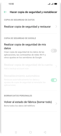 Pulsa Volver al estado de fábrica (borrar todo).