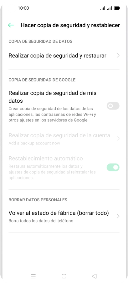 Pulsa Volver al estado de fábrica (borrar todo).