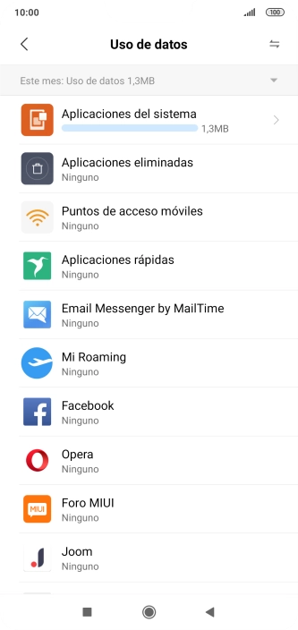 El consumo total de datos se visualiza ahora en la pantalla.