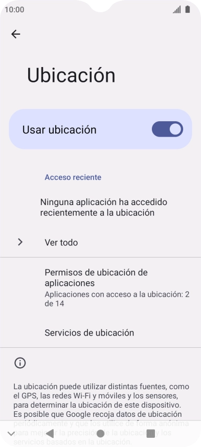Pulsa Permisos de ubicación de aplicaciones.