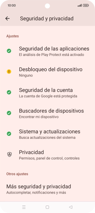 Pulsa Más seguridad y privacidad.