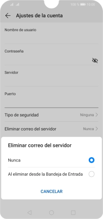 Pulsa Nunca para conservar los correos electrónicos en el servidor cuando los borras del teléfono.