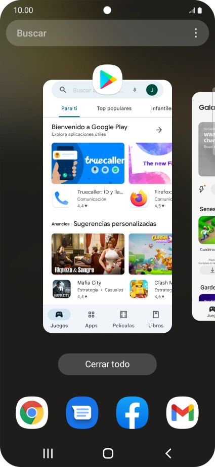 Para cerrar una sola aplicación en ejecución, desliza el dedo hacia arriba sobre la aplicación deseada.