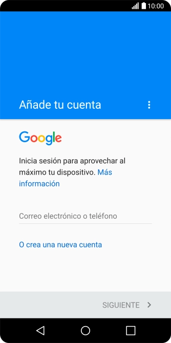 Si no tienes una cuenta de Google, pulsa O crea una nueva cuenta y sigue las indicaciones de la pantalla para ver cómo crear una cuenta nueva.
