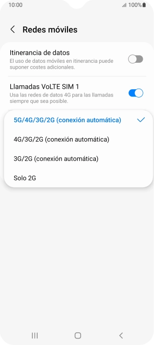 Pulsa el tipo de red deseado.