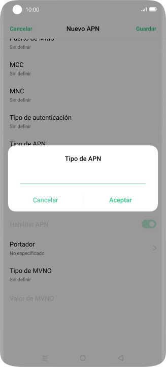 Introduce default y pulsa Aceptar.