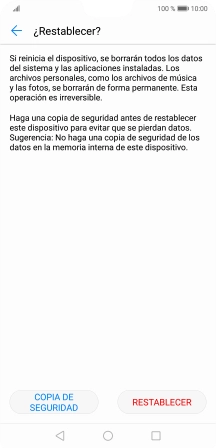 Pulsa RESTABLECER. Espera unos instantes mientras el teléfono restablece la configuración predeterminada. Sigue las indicaciones de la pantalla para configurar el teléfono y dejarlo listo para su uso.