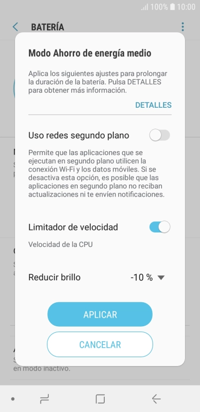 Pulsa APLICAR para activar la función.