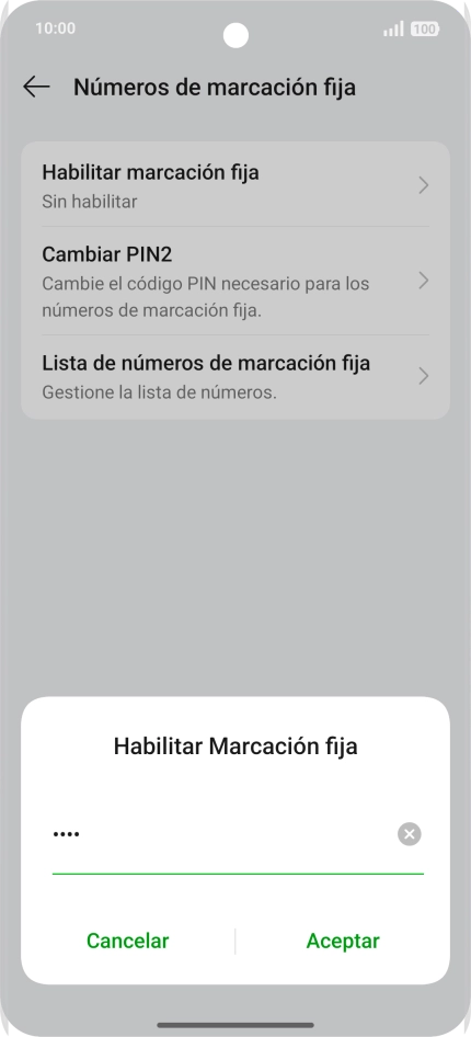 Introduce el código PIN2 y pulsa Aceptar.