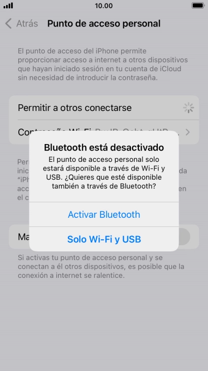 Si la función de wifi está activada, pulsa Solo Wi-Fi y USB.