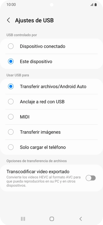 Pulsa Transferir archivos/Android Auto.