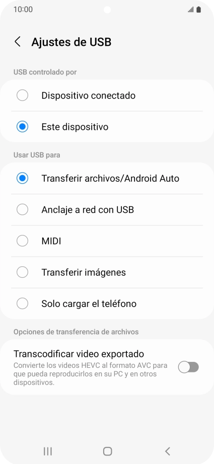 Pulsa Transferir archivos/Android Auto.