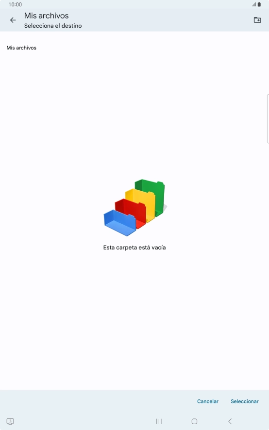 Si deseas crear una nueva carpeta, pulsa el icono de nueva carpeta y sigue las indicaciones de la pantalla para crearla. Si deseas crear una nueva carpeta, pulsa el icono de nueva carpeta y sigue las indicaciones de la pantalla para crearla.